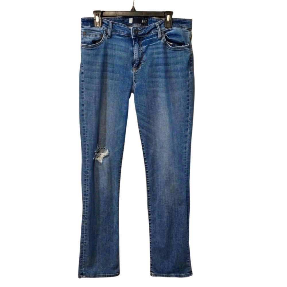 Kut from the Kloth Catherine Boyfriend Distressed Midrise Blue Jeans Women's 10
